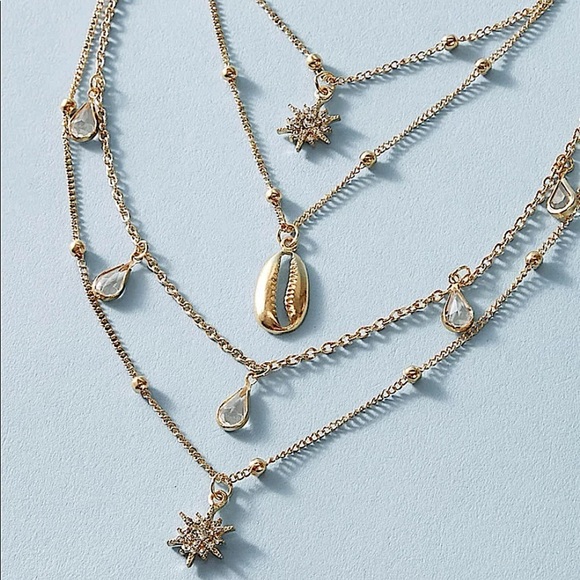 2 FOR $20 NEW MULTI LAYERED STAR SHELL STONE NECKLACE - Picture 4 of 5